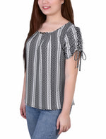 Short Ruched Sleeve Top With Pleats