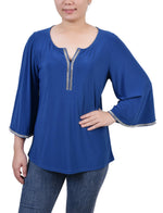 3/4 Bell Sleeve Top With Stones