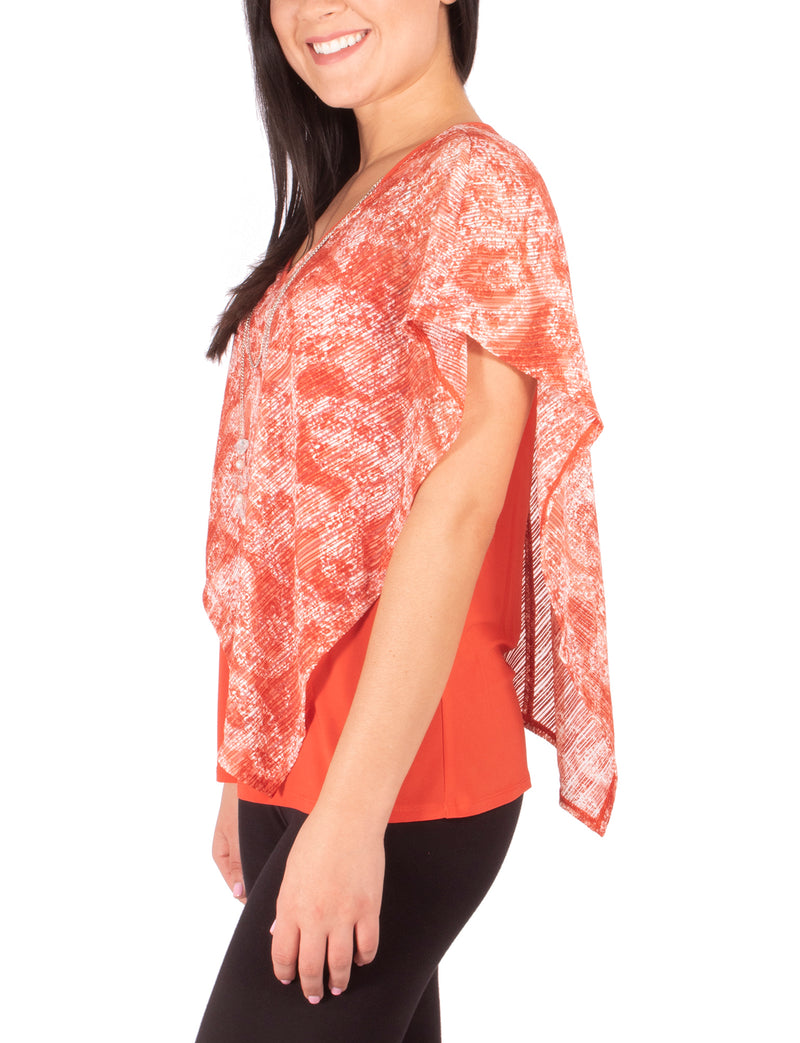 Burnout Poncho Top With Removable Necklace