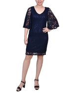 Wide Elbow Sleeve Lace Dress