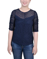 Rouched Sleeve Lace Top