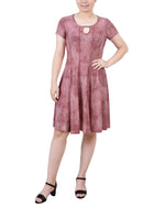 Short Sleeve Jacquard Knit Seamed Dress