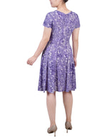 Short Sleeve Jacquard Knit Seamed Dress