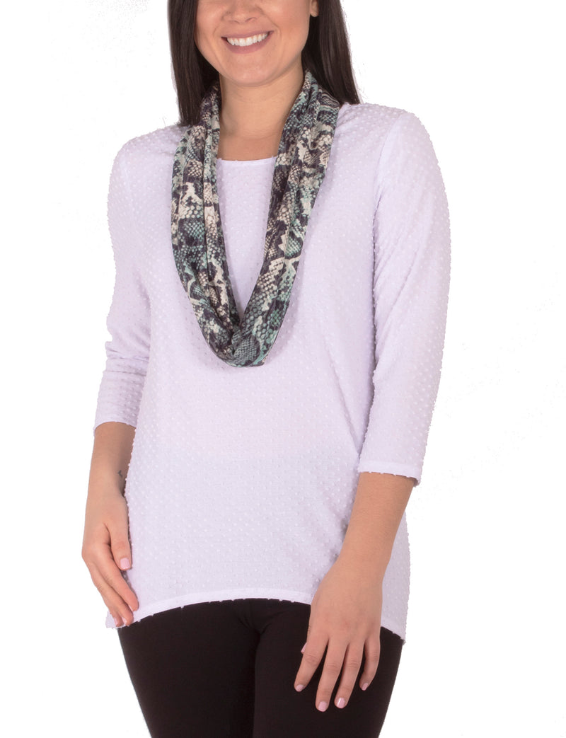 3/4 Sleeve Jewel Neck Top With Scarf