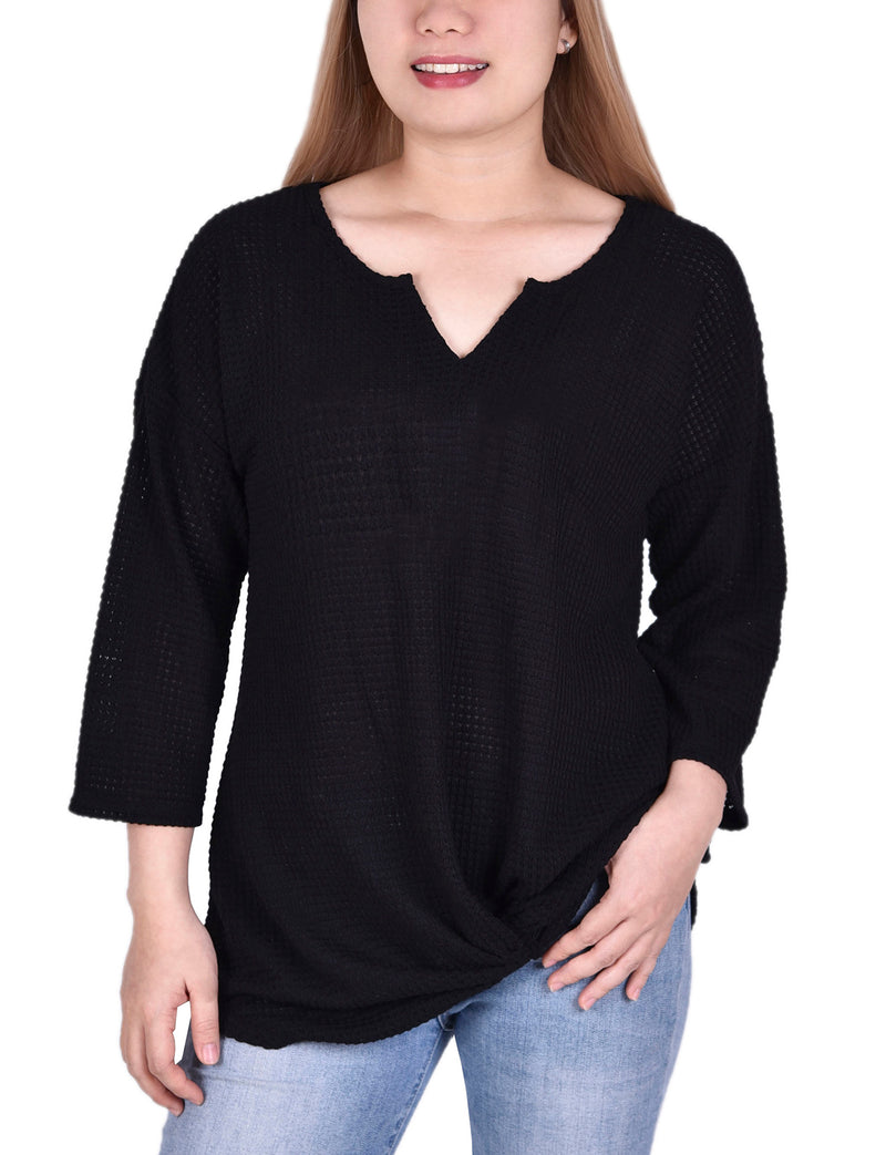 Twist Front 3/4 Sleeve Pullover Top