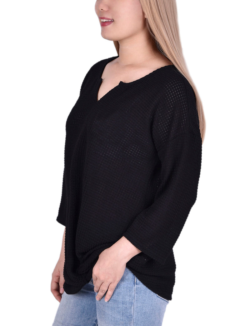 Twist Front 3/4 Sleeve Pullover Top