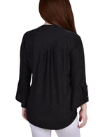 3/4 Sleeve Overlapped Bell Sleeve Y Neck Top