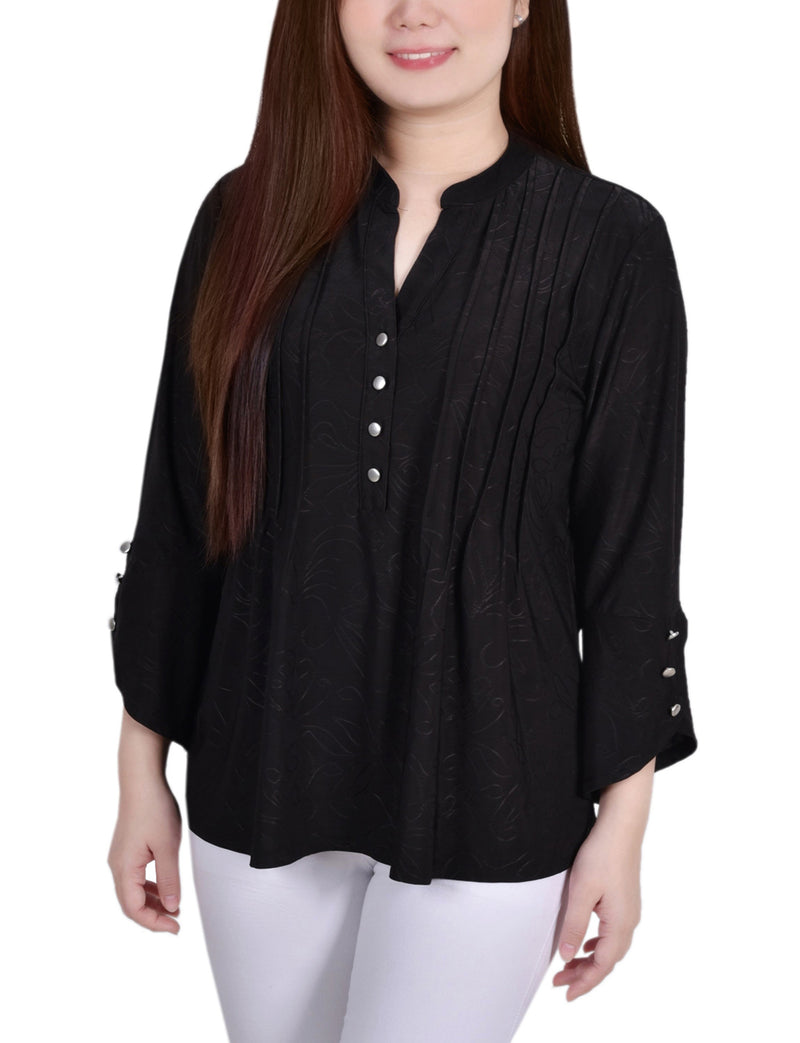 3/4 Sleeve Overlapped Bell Sleeve Y Neck Top