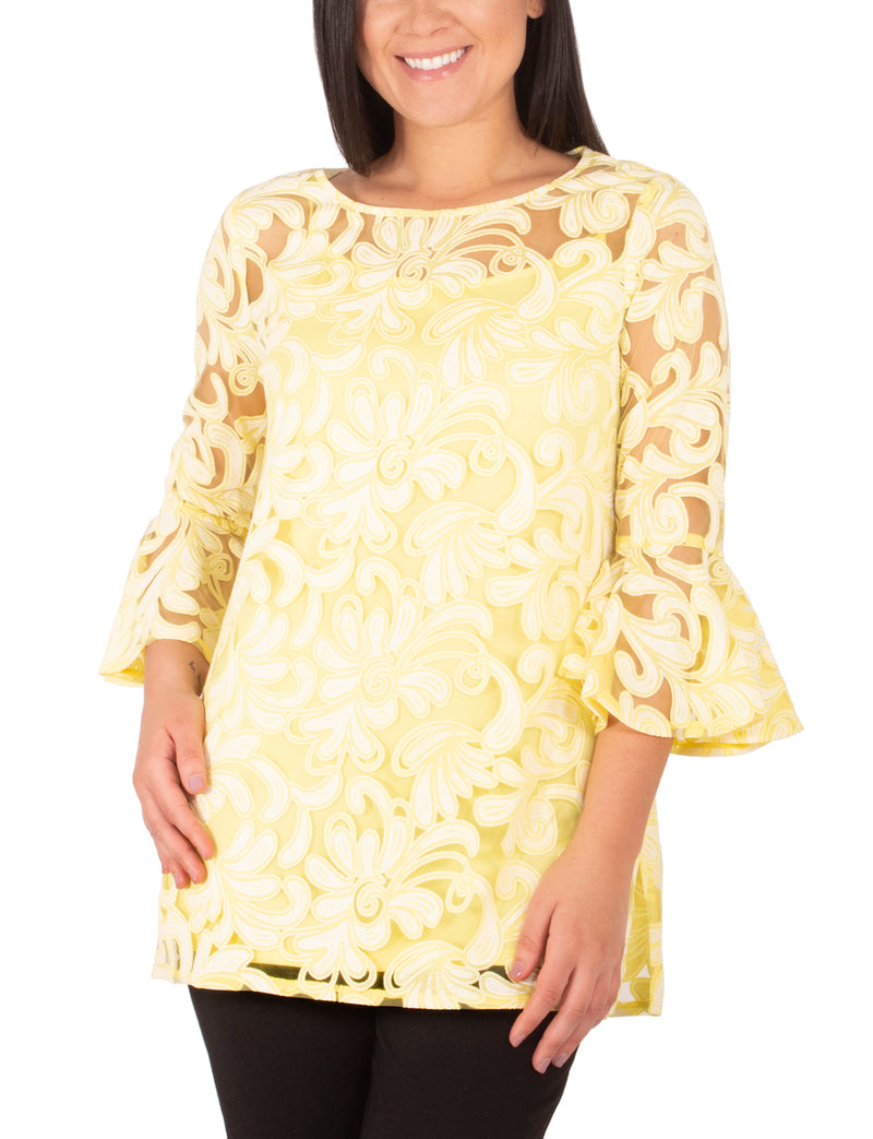 Lace Bell Sleeve Tunic With Solid Camisole