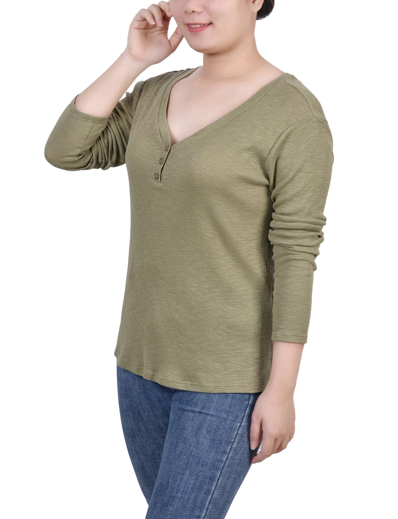 Long Sleeve Ribbed Henley Top