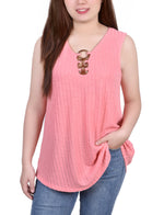 Sleeveless Ribbed Top With Triple Rings