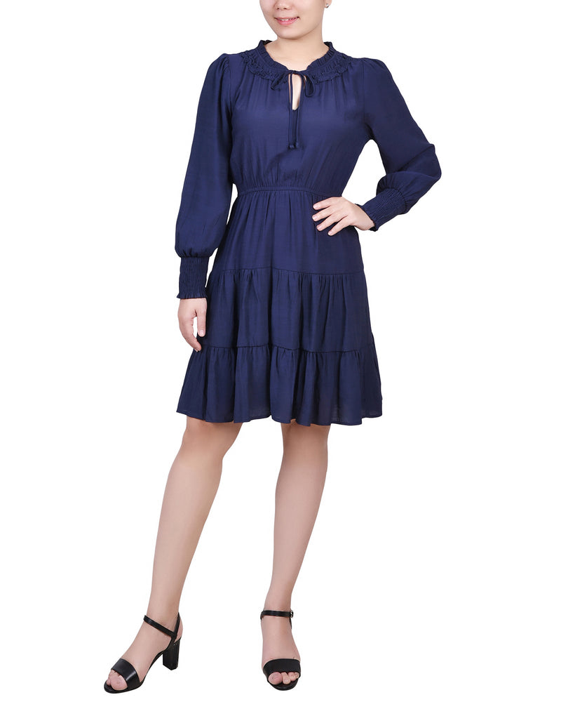 Long Sleeve Tiered Dress With Ruffled Neck