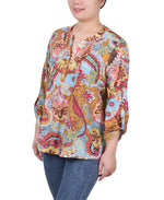 Long Roll Tab Sleeve Pintuck Front Blouse