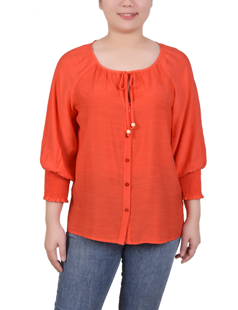 3/4 Sleeve Button Front Blouse