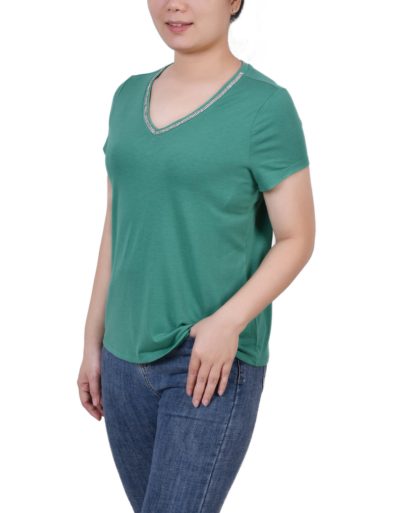 Short Sleeve Top With Stone Details