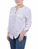 3/4 Sleeve Roll Tab Y Neck Blouse