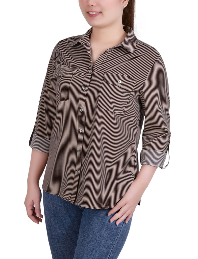 3/4 Roll Tab Blouse With Pockets