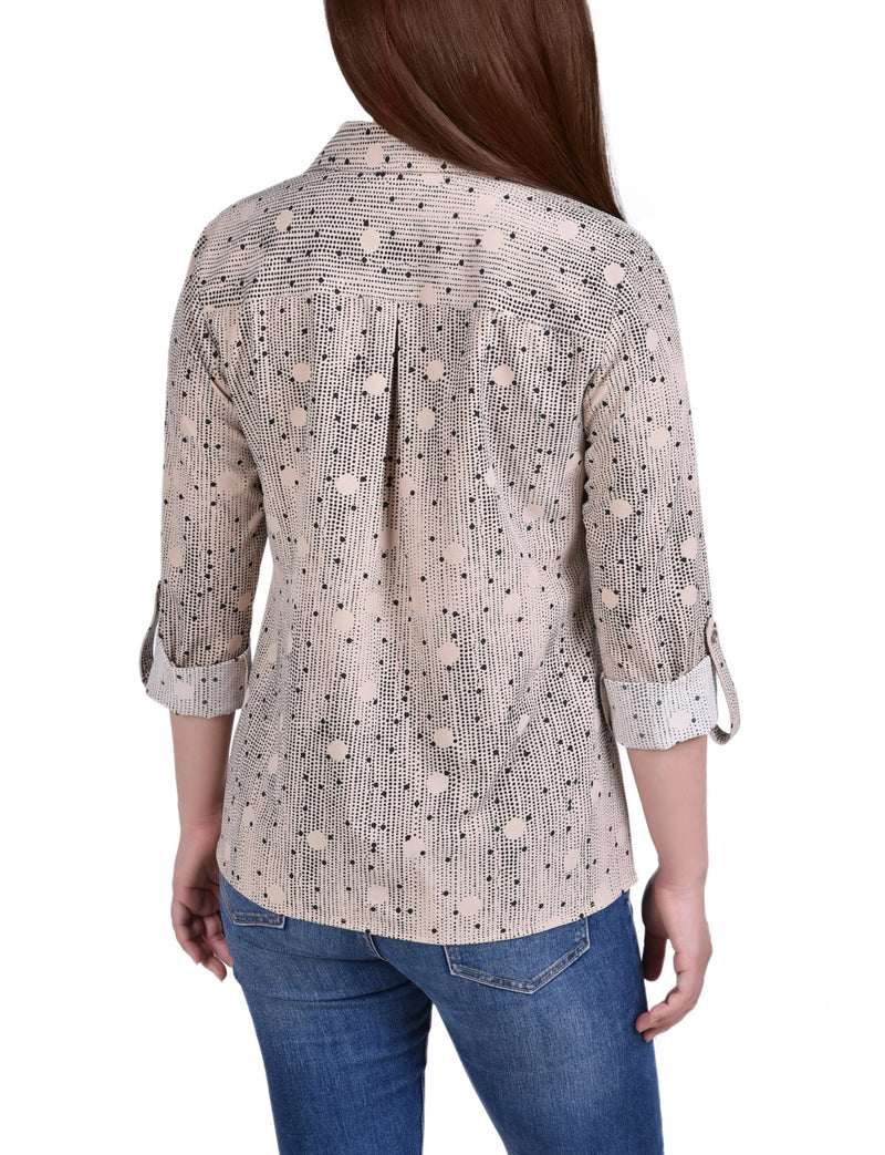 3/4 Roll Tab Blouse With Pockets