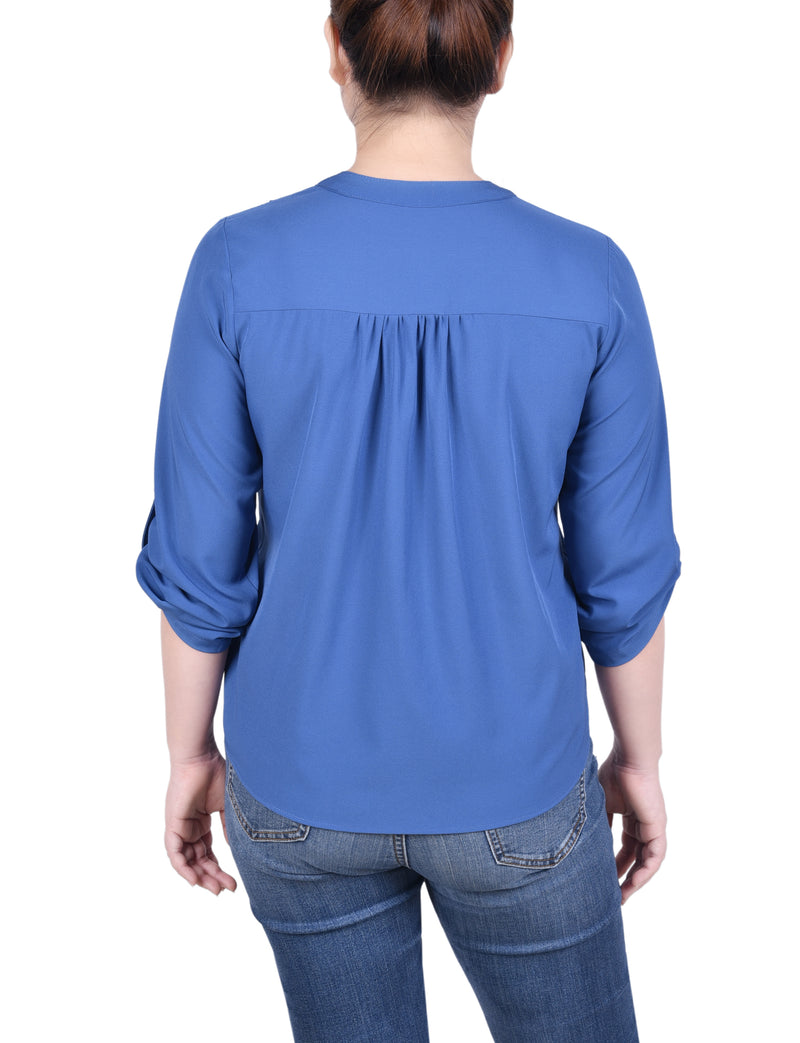 Long Tab-Sleeve Blouse With Pockets