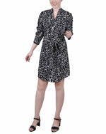 3/4 Rouched Sleeve Dress With Belt