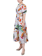 Short Sleeve Midi Length Jacquard Dress