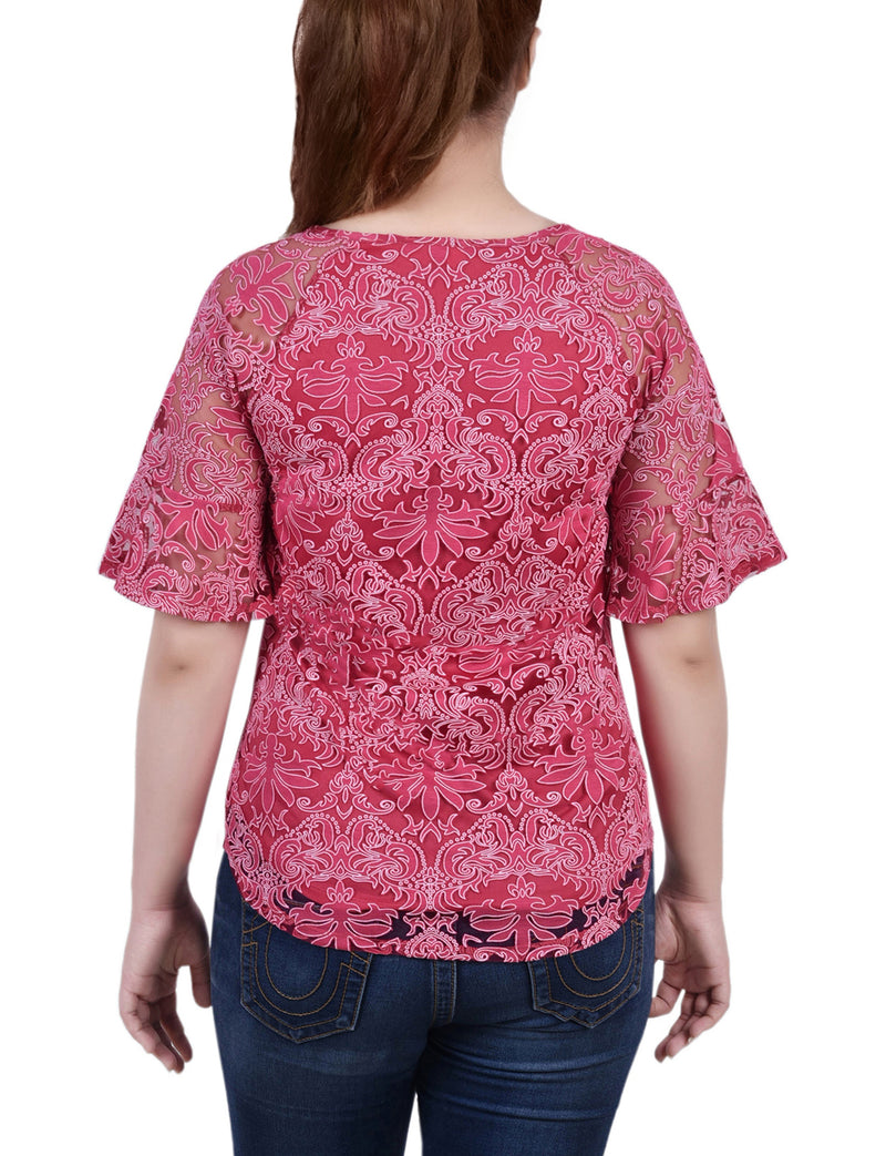 Petite Short Bell Sleeve Lace Blouse