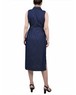 Petite Sleeveless Belted Chambray Dress