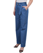 Petite Pull On Chambray Belted Pants