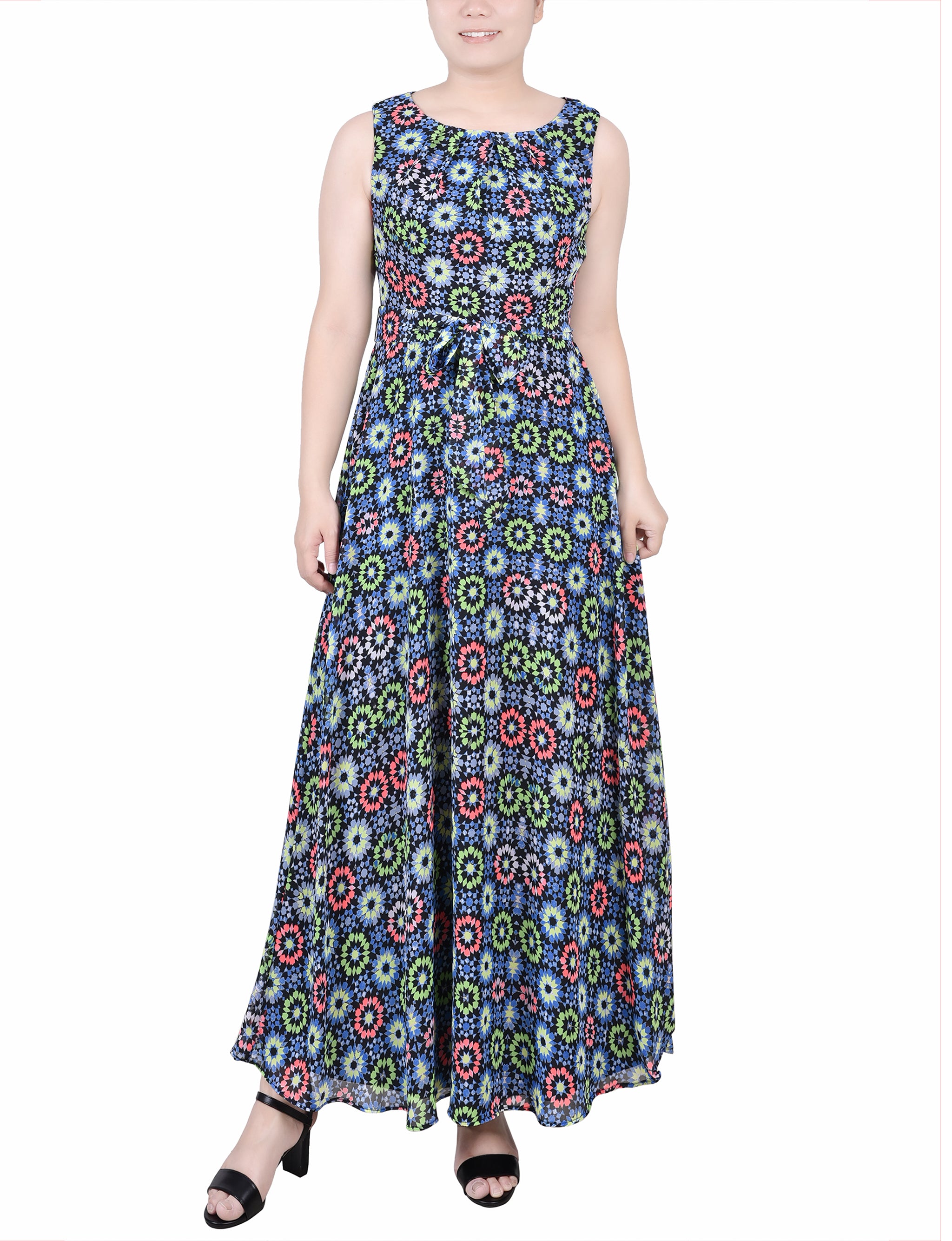 Petite Sleeveless Belted Chiffon Maxi Dress – NY COLLECTION