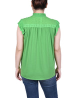 Short Flutter Sleeve Crepon Blouse
