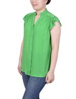 Short Flutter Sleeve Crepon Blouse