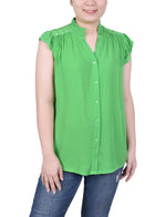 Short Flutter Sleeve Crepon Blouse