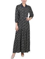 Petite 3/4 Sleeve Crinkle Tiered Maxi Dress