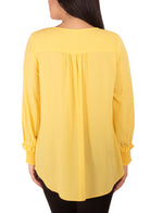 Petite Long Sleeve Overlapping Crepe Blouse Wth Necklace