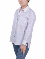 Petite Long Sleeve Blouse With Chest Pockets