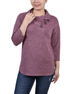 Petite 3/4 Sleeve Crossover Cowl Neck Top