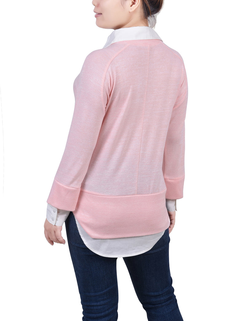 Petite Long Sleeve Two-Fer Top