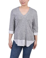 Petite Long Sleeve 2-In 1 Top