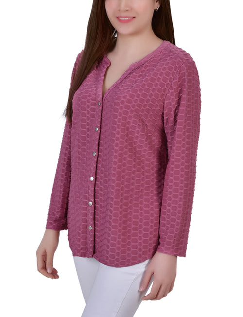 Petite Long Sleeve Honeycomb Top