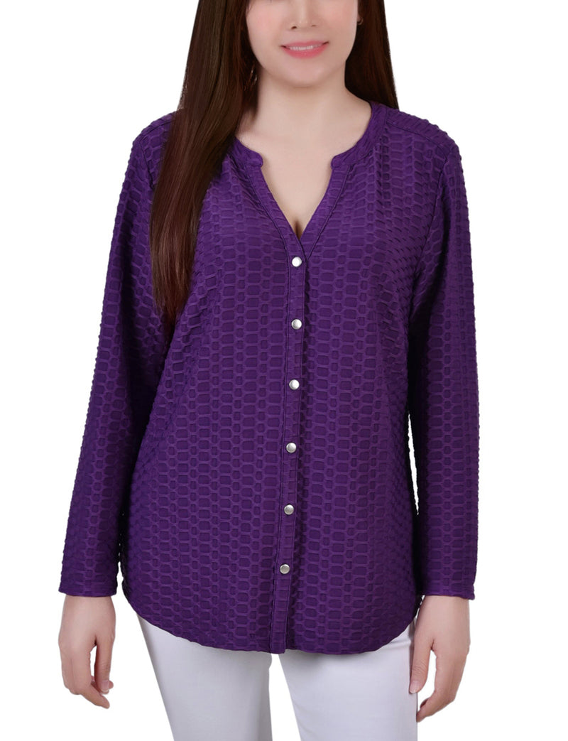 Petite Long Sleeve Honeycomb Top