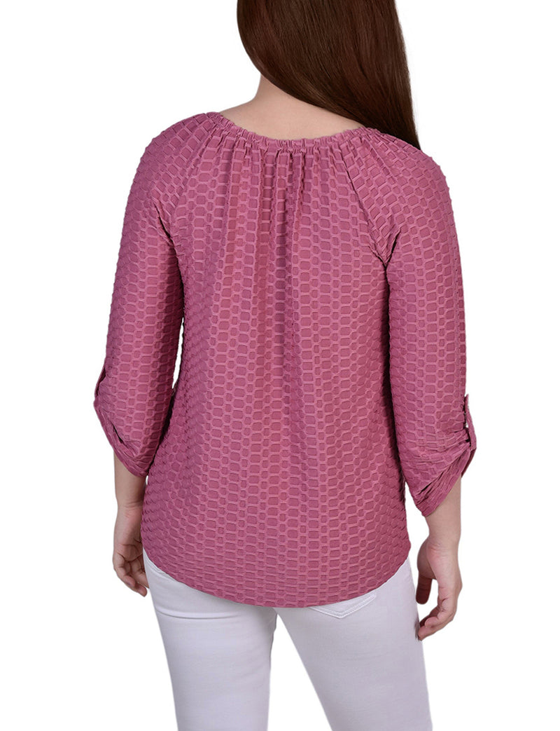 Petite 3/4 Sleeve Honeycomb Top