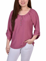 Petite 3/4 Sleeve Honeycomb Top