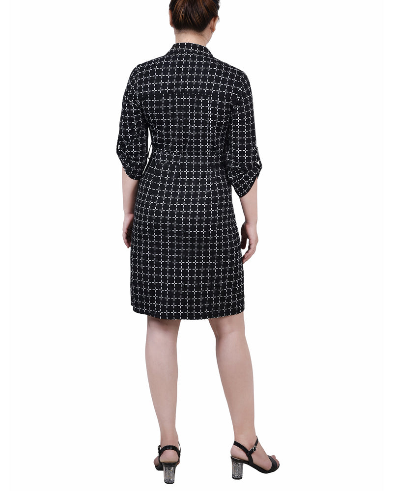 Petite Belted Roll Tab Zip Front Shirtdress