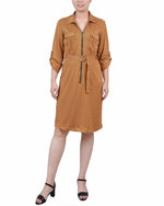 Petite Belted Roll Tab Zip Front Shirtdress