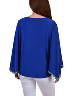 Petite Long Batwing Top With Glitz Tape At Neckline And Sleeves