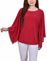 Petite Long Batwing Top With Glitz Tape At Neckline And Sleeves