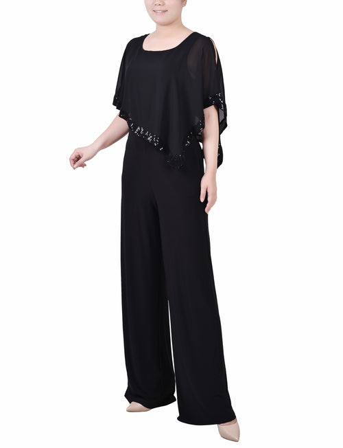 Petite Poncho Sleeve Sequined Jumpsuit