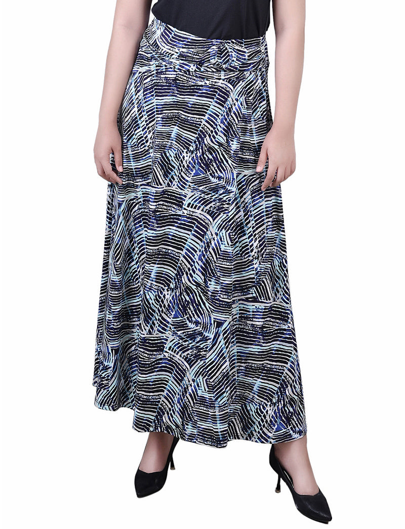 Maxi A-Line Skirt With Front Faux Belt With Ring Detail