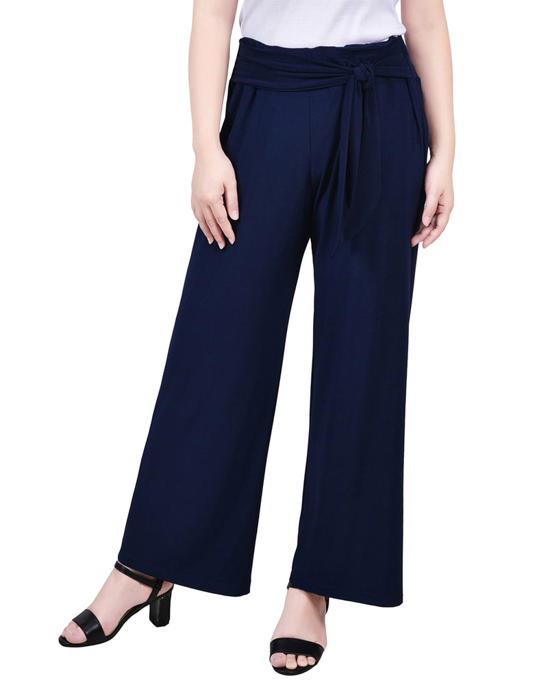 Petite Cropped Pull On Pants With Sash