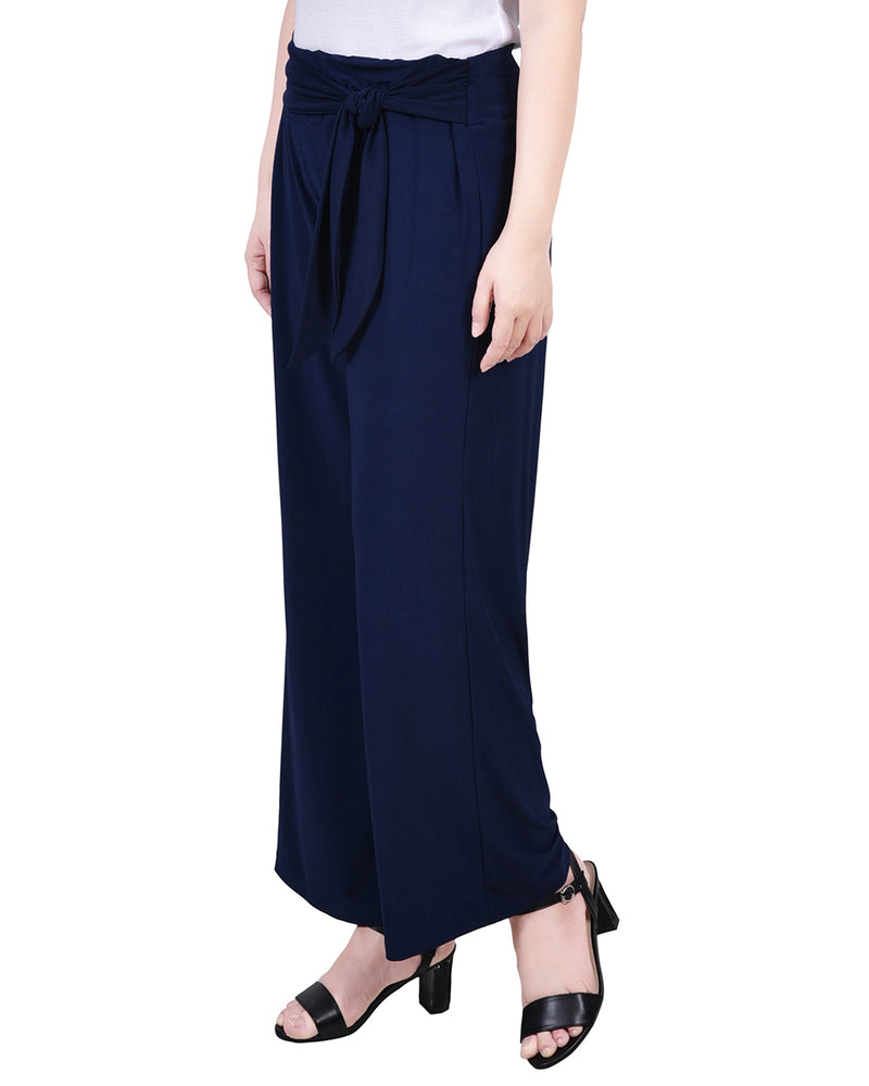 Petite Cropped Pull On Pants With Sash